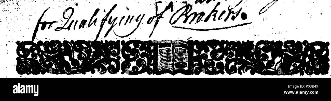 . Inglese: Fleuron dal libro: un disegno di legge per rendere più efficace la legge adottata nel sesto anno del regno di suo tardi Majesty Queen Anne, di abrogazione della legge del primo anno del re James il primo, intituled, un atto per il bene-false di spezie e per la concessione di un equivalente per la city di Londra, ammettendo brokers. 24 un disegno di legge per rendere più efficace la legge adottata nel sesto anno del regno di suo tardi Majesty Queen Anne Fleuron T080433-2 Foto Stock