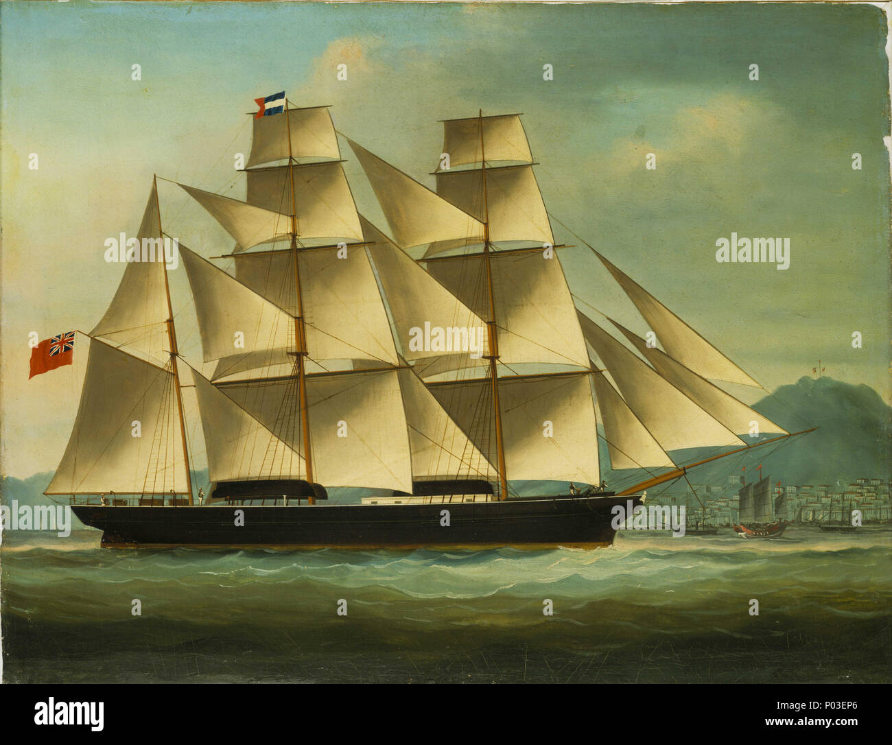 . Inglese: un regolacapelli in acque cinesi ritratto della nave. Dipinto ad Olio di un regolacapelli in acque cinesi . circa 1850. Scuola Cinese del XIX secolo 37 un regolacapelli in acque cinesi RMG BHC1172 Foto Stock