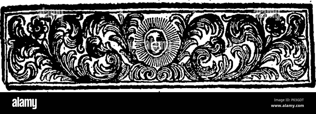 . Inglese: Fleuron dal libro: una collezione di selezionare i romanzi, scritto originariamente in castigliano, da Don Miguel Cervantes Saavedra, autore della storia di Don Quijote de la Mancha: nel territorio della città imperiale di Toledo, nel nuovo castello. Fatto inglese da Harry ponti, Esq; sotto la protezione di Sua Eccellenza, Giovanni, Signore Carteret, Lord Luogotenente del Regno d'Italia. 46 Una collezione di selezionare i romanzi Fleuron T059477-18 Foto Stock