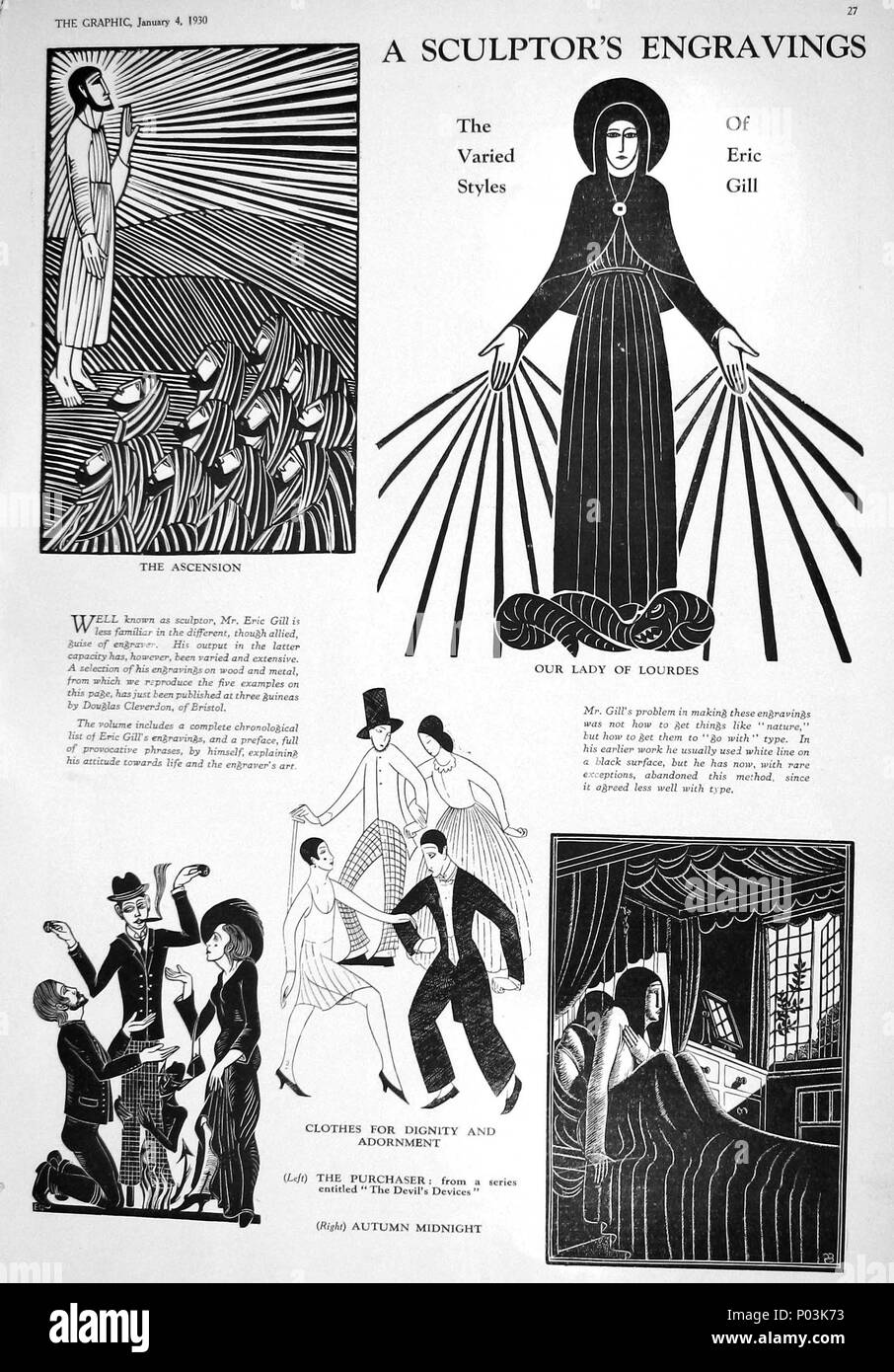 . Il grafico 1930, p. 027 . 4 gennaio 1930. Eric Gill (1882-1940) nomi alternativi Arthur Rowton Eric Gill; A. E. R. G.; Arthur Eric Rovton Pietro Giuseppe Gill; Arthur Eric Rowton Pietro Giuseppe Gill; E. P. J. G.; Arthur Eric Rovton Pietro Giuseppe Descrizione tipo inglese designer, scultore, graphic designer, Illustrator e francobollo designer Data di nascita e morte 22 Febbraio 1882 17 Novembre 1940 Luogo di nascita e morte Brighton London Borough of Hillingdon competente controllo : Q551426 VIAF:?ISNI 36934216:?0000 0001 0887 8668 ULAN:?500025465 LCCN:?n50027765 NLA:?WorldCat 35124480 Foto Stock