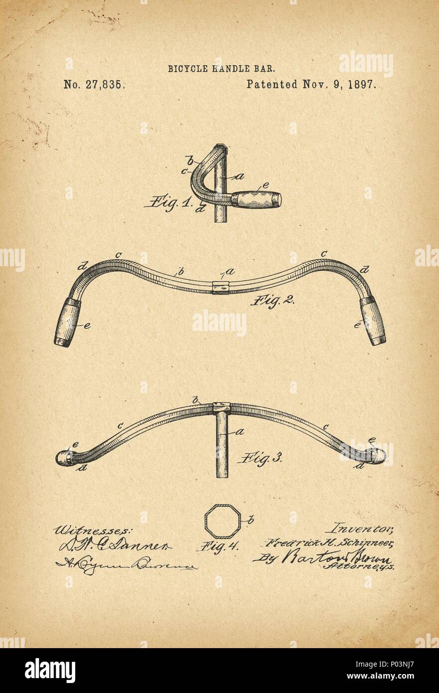 1897 Brevetto maniglia Velocipede bar Biciclette storia trovato Foto Stock