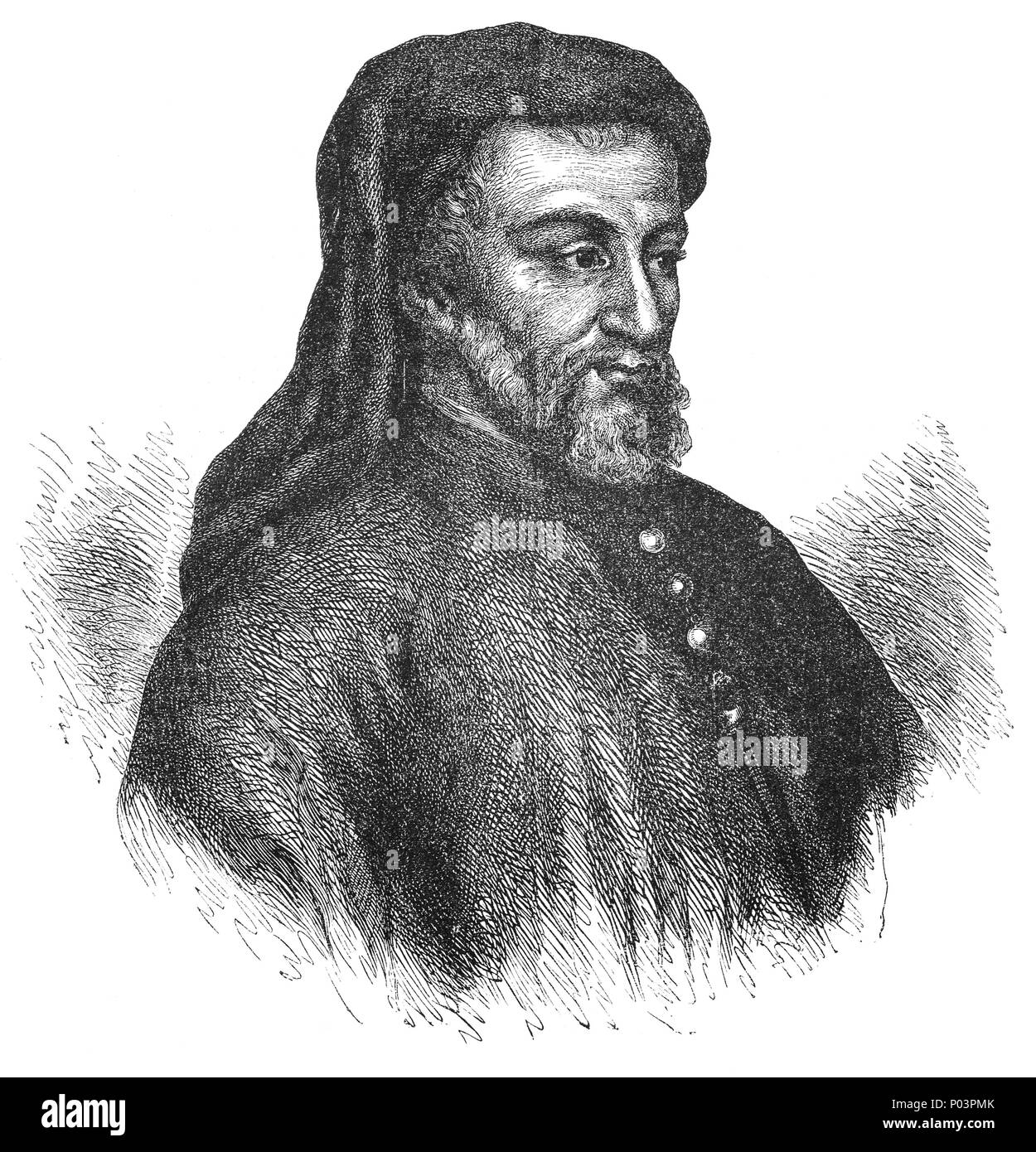 Un ritratto di Geoffrey Chaucer (1343-1400), noto come il padre della letteratura inglese. Ampiamente considerato il più grande poeta inglese del Medioevo, egli è stato il primo poeta ad essere sepolto in poeti' angolo di Westminster Abbey. Mentre egli ha realizzato la fama durante la sua vita come un autore, filosofo e astronomo, componendo un trattato scientifico sull'astrolabio per i suoi dieci-anno-vecchio figlio Lewis, Chaucer anche mantenuta attiva una carriera nel servizio civile come un burocrate, cortigiano e diplomatico. Egli è meglio conosciuto oggi per i Canterbury Tales. Foto Stock