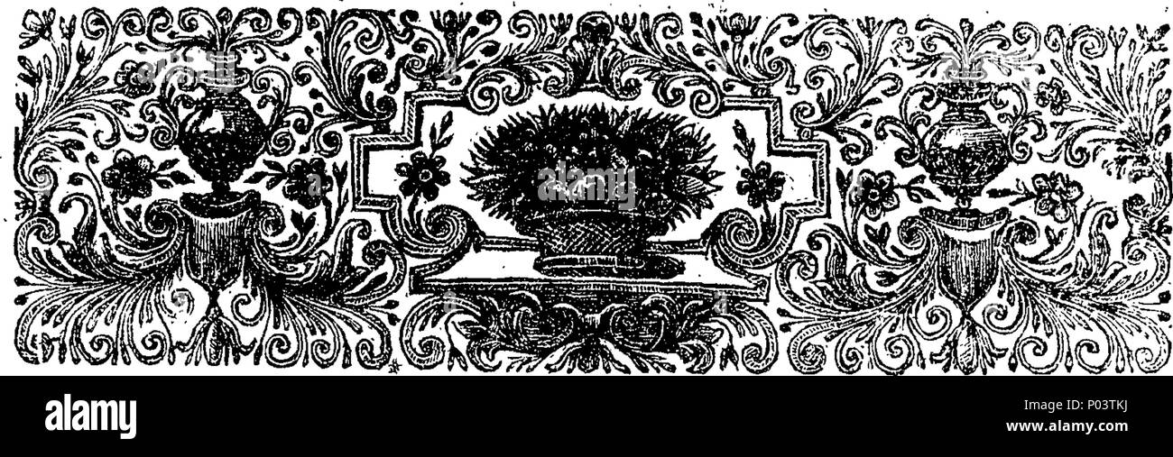 . Inglese: Fleuron dal libro: A compleat storia del Somersetshire. I. contenente una descrizione geografica della Contea, in ordine alfabetico. II. La storia naturale, vale a dire il suo produrre, aria, suolo, piante rare, &c. III. La storia ecclesiastica, contenente al conto dei Vescovi delle due vede, bagno e Pozzi e Bristol; insieme con una breve descrizione dei monasteri, Martiri, &c. IV. L'Antichità. V. Un Account del Gentlemens sedi. VI. La vita di uomini illustri di questa contea. VII. Le sofferenze del clero in tempi ribelle, che ha avuto inizio nel 1642. VIII. Una tabella di Foto Stock