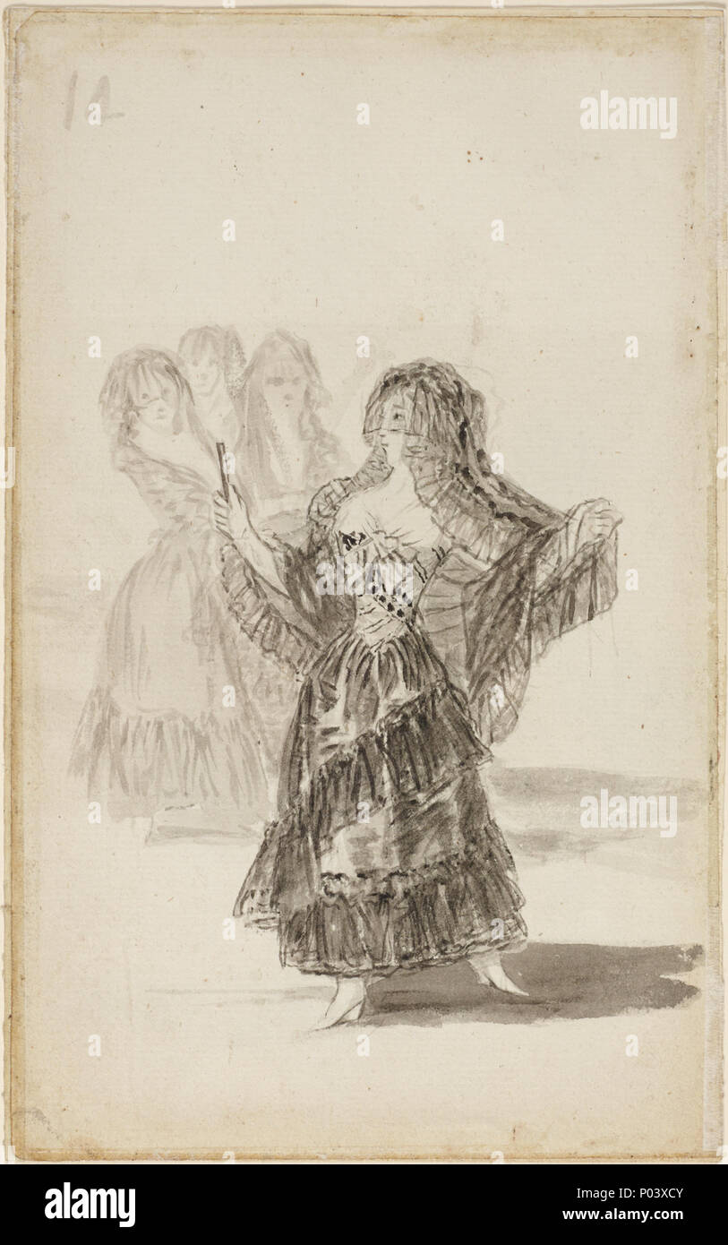19 Francisco José de Goya y Lucientes - Due Majas abbracciando (recto); Maja sfilando prima di altri tre (verso) - Google Art Project Foto Stock
