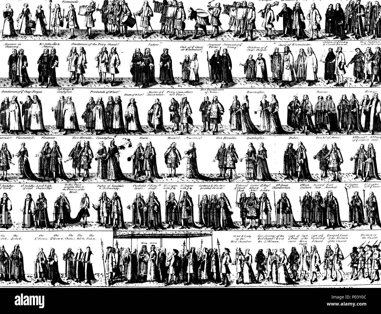 . Inglese: Fleuron dal libro: un account completo delle cerimonie osservata nel incoronazioni dei re e delle Regine d'Inghilterra. Contenenti, I. La forma del royal lettere di citazione, Inviato al peer e Peeresses, per assistere alla solennità dell'incoronazione. II. La normale disposizione del cavallo e Foot-Guards, e i loro rispettivi. Abitudini, parate, e stazioni sulla Coronation-Day. III. Il Apparelling Robing e del re e della regina e le loro maestà la riparazione per Westminster-Hall. IV. Il marshalling e conduce in Westminster-Hall, le numerose persone che vengono a marzo in t Foto Stock