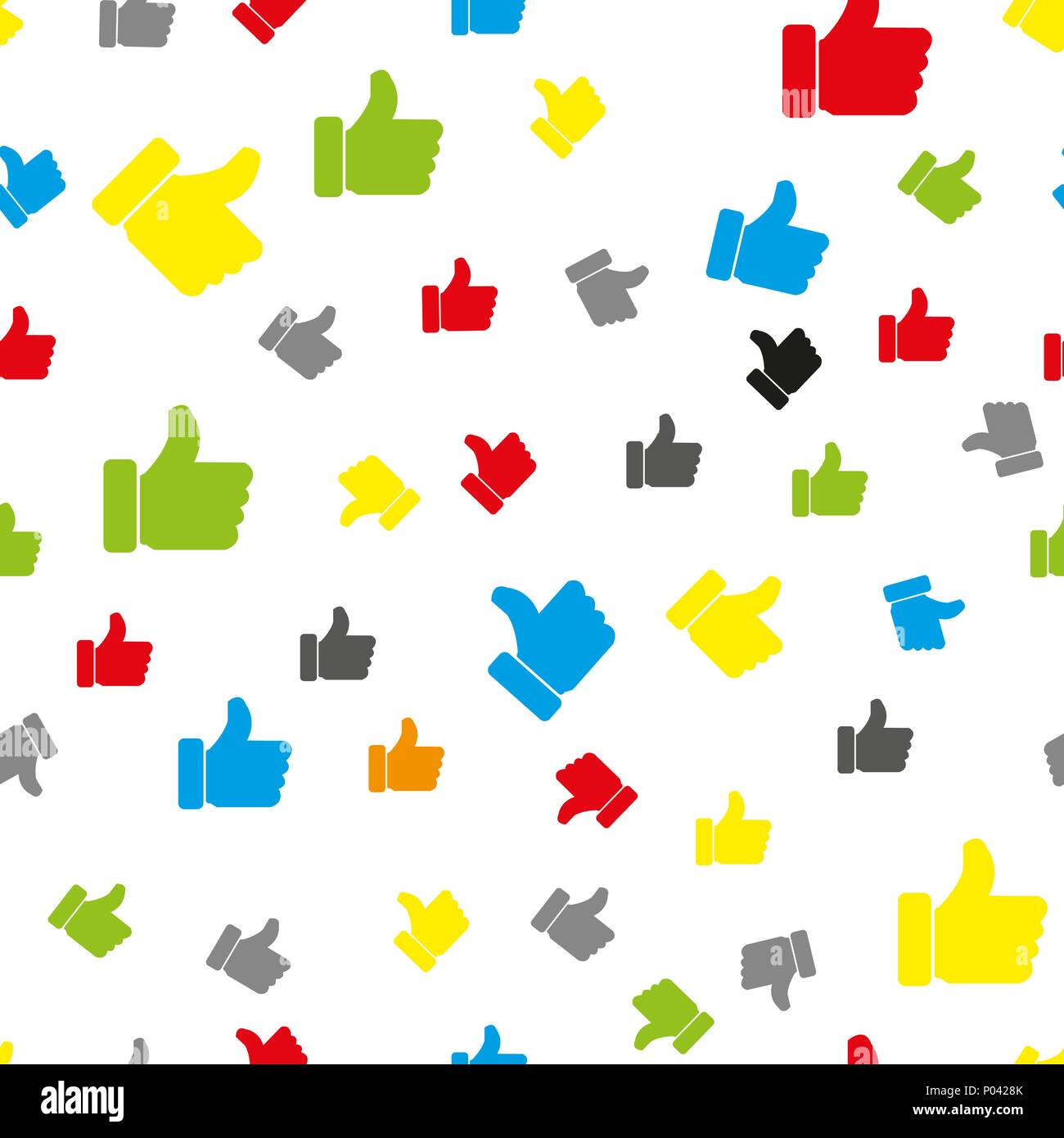 Colore come icona pattern seamless sfondo . Pollice in alto segno modello di simbolo. Illustrazione Vettoriale