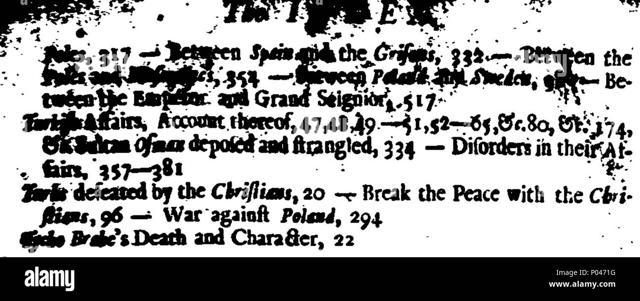 . Inglese: Fleuron dal libro: A compleat storia dell Europa: o, una vista dei loro affari, civili e militari, dall'anno 1600, il trattato di Nimeguen, a perfezionare il secolo scorso. Contenente tutte le publick e operazioni segrete al suo interno; il sorgere e il progresso della nostra Guerra civile; le guerre e rivoluzioni di Francia, Germania, Svezia, Polonia, Ungheria, Portogallo, &c. Intermix'd con una grande varietà di documenti originali, Lettere, memorie, trattati, &c. Molti dei quali sono per non essere incontrato altrove. Il tutto illustrato con il remarkables degli anni; e la vita e i personaggi di th Foto Stock