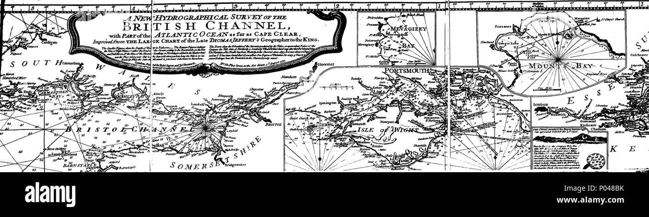 . Inglese: Fleuron dal libro: un intero canale pilota: comprensione coste inglesi e francesi, dal Tamigi bocca al Golfo di Biscaglia; compreso il mare del nord: con le direzioni di navigazione a vela. Da indagini effettive e le osservazioni degli esperti navigatori. Incisi su ventotto rame-piastre; 1 canale a 2 grandi bocca del Tamigi 3 Sands e canali dal Nore a Margate Road 4 Downs 5 Porto di segale 6 Portsmouth, Spithead, &c. 7 gara di Portland, &c. 8 Guernsey, Jersey, e Alderney Guernsey 9, Sark, Herm e Jethou 10 Jersey 11 costa del Devon e Torbay 12 Plymouth Sound 13 Fo Foto Stock