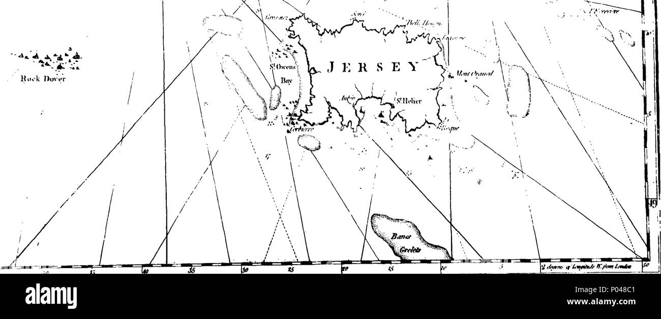 . Inglese: Fleuron dal libro: un intero canale pilota: comprensione coste inglesi e francesi, dal Tamigi bocca al Golfo di Biscaglia; compreso il mare del nord: con le direzioni di navigazione a vela. Da indagini effettive e le osservazioni degli esperti navigatori. Incisi su ventotto rame-piastre; 1 canale a 2 grandi bocca del Tamigi 3 Sands e canali dal Nore a Margate Road 4 Downs 5 Porto di segale 6 Portsmouth, Spithead, &c. 7 gara di Portland, &c. 8 Guernsey, Jersey, e Alderney Guernsey 9, Sark, Herm e Jethou 10 Jersey 11 costa del Devon e Torbay 12 Plymouth Sound 13 Fo Foto Stock