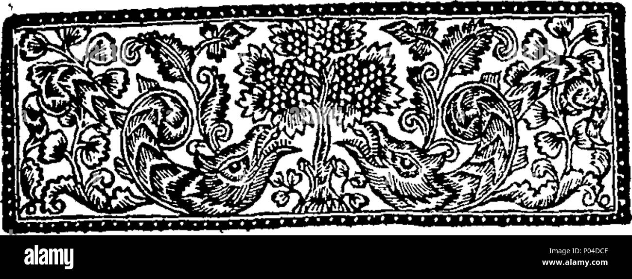 . Inglese: Fleuron dal libro: una descrizione della romana chiesa Catholick. In cui le pretese della sua testa, le modalità della sua corte, i principi e le dottrine, il culto e il servizio, gli ordini religiosi e le case, i disegni e le pratiche di quella Chiesa, sono rappresentati in una visione. Da Giovanni Barclay Ministro presso Cruden. Scritta nell'anno 1679. 86 Una descrizione della romana chiesa Catholick Fleuron T088385-1 Foto Stock