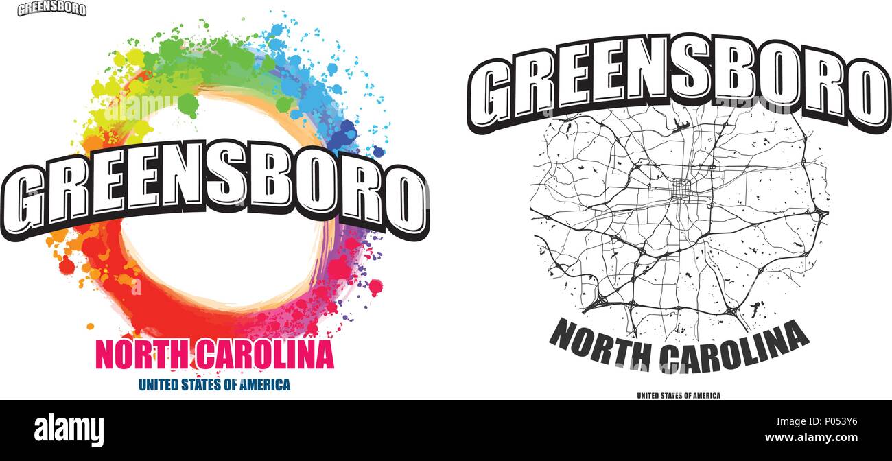 Greensboro, Nord Carolina, logo design. Due in un vettore arti. Grande con logo vintage lettere con bello sfondo colorato e uno-colore-versione con Illustrazione Vettoriale