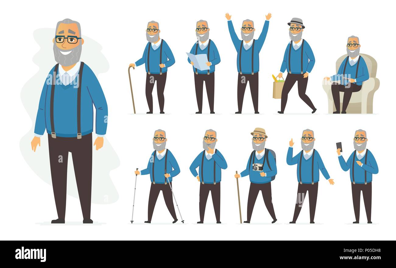 Senior man - vector cartoon persone set di caratteri Illustrazione Vettoriale