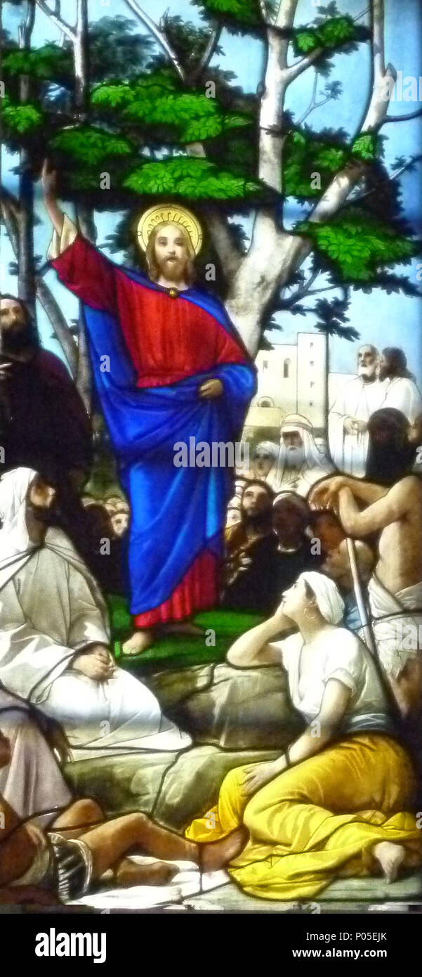 . Inglese: "Gesù nel Giardino del Getsemani" (1900), vetrata di Filippo Carcano nella cattedrale di Como Como, Italia . 27 aprile 2012, 16:09:45. JoJan 23 Como 118 Foto Stock