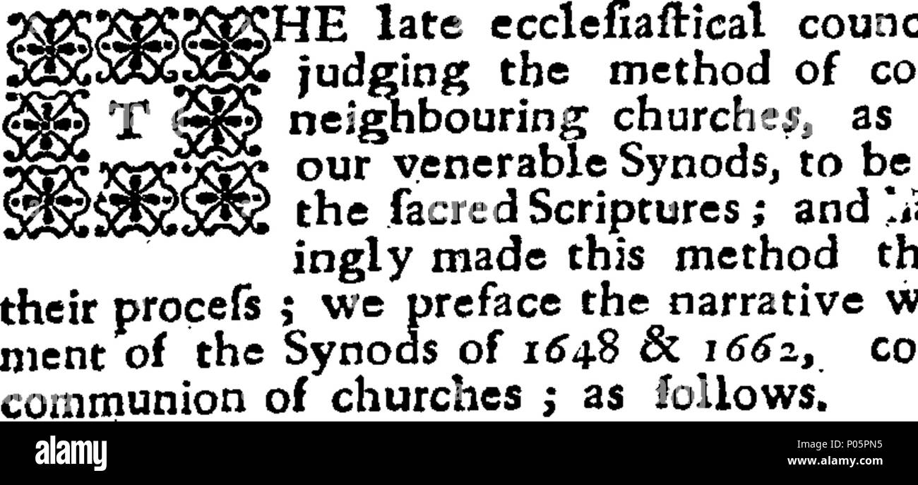 . Inglese: Fleuron dal libro: un racconto fedele delle deliberazioni del consiglio ecclesiastico convocato a Salem nel 1734. Causate dalle divisioni scandaloso in la prima chiesa in quella città, proseguendo dopo ripetuti ammonimenti dato loro in modo della comunione delle Chiese, che esprime questa preoccupazione e carità reciproche, secondo le leggi di Cristo e professata principi delle chiese della Congregazione. 98 Una fedele narrazione delle deliberazioni del consiglio ecclesiastico convocato a Salem nel 1734 Fleuron W020290-2 Foto Stock