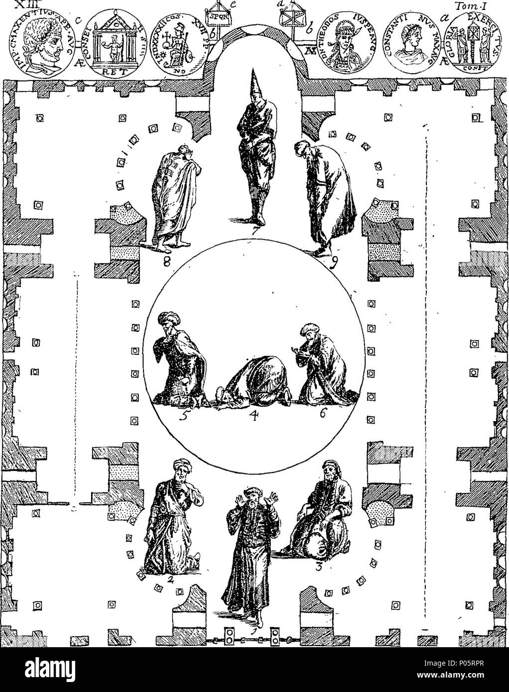 . Inglese: Fleuron dal libro: A. de la Motraye viaggi attraverso l'Europa, in Asia e in parte dell'Africa; con il corretto cutts e mappe. Che contiene una grande varietà di aree geografiche, topografica e osservazioni politiche su quelle parti del mondo e in particolare in Italia, Turky, Grecia, il CRIM e Noghaian Tartaries, Circassia, della Svezia e della Lapponia. Una curiosa collezione di cose particolarmente rari, sia nella natura e antichità; come resti di antient città e colonie, iscrizioni, Idoli, medaglie, minerali, &c. Con un account storico dei più rilevanti eventi che accadono'd durante il Foto Stock