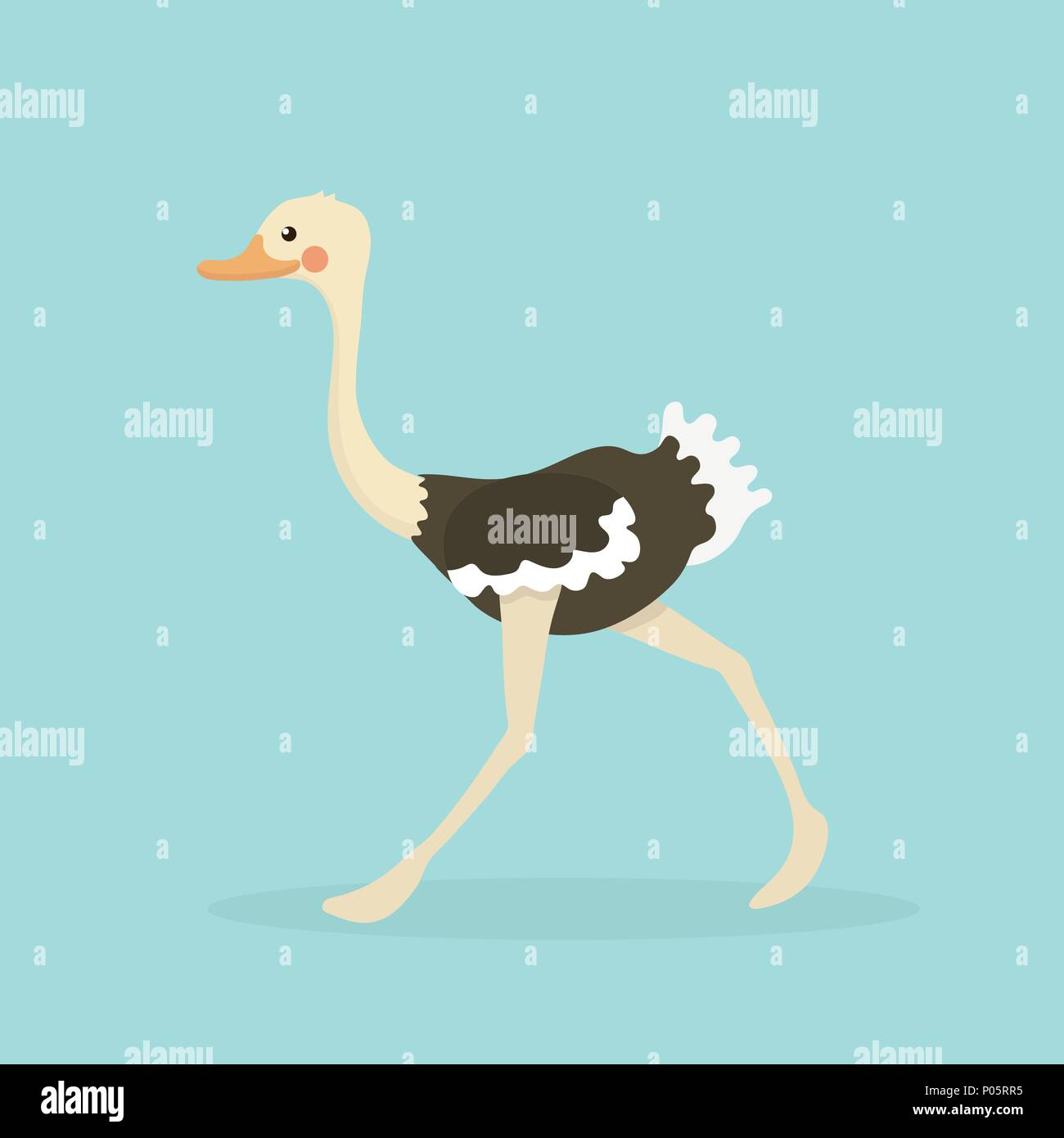 Struzzo carino in stile piatto isolato su sfondo color pastello. Illustrazione Vettoriale