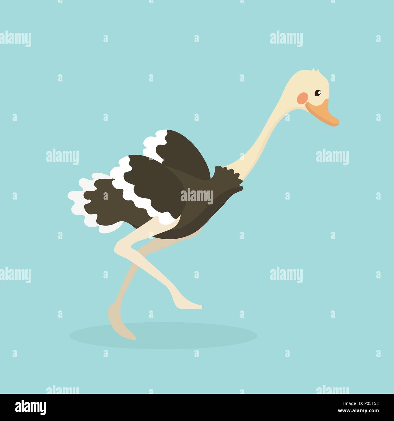 Struzzo carino in stile piatto isolato su sfondo color pastello. Illustrazione Vettoriale