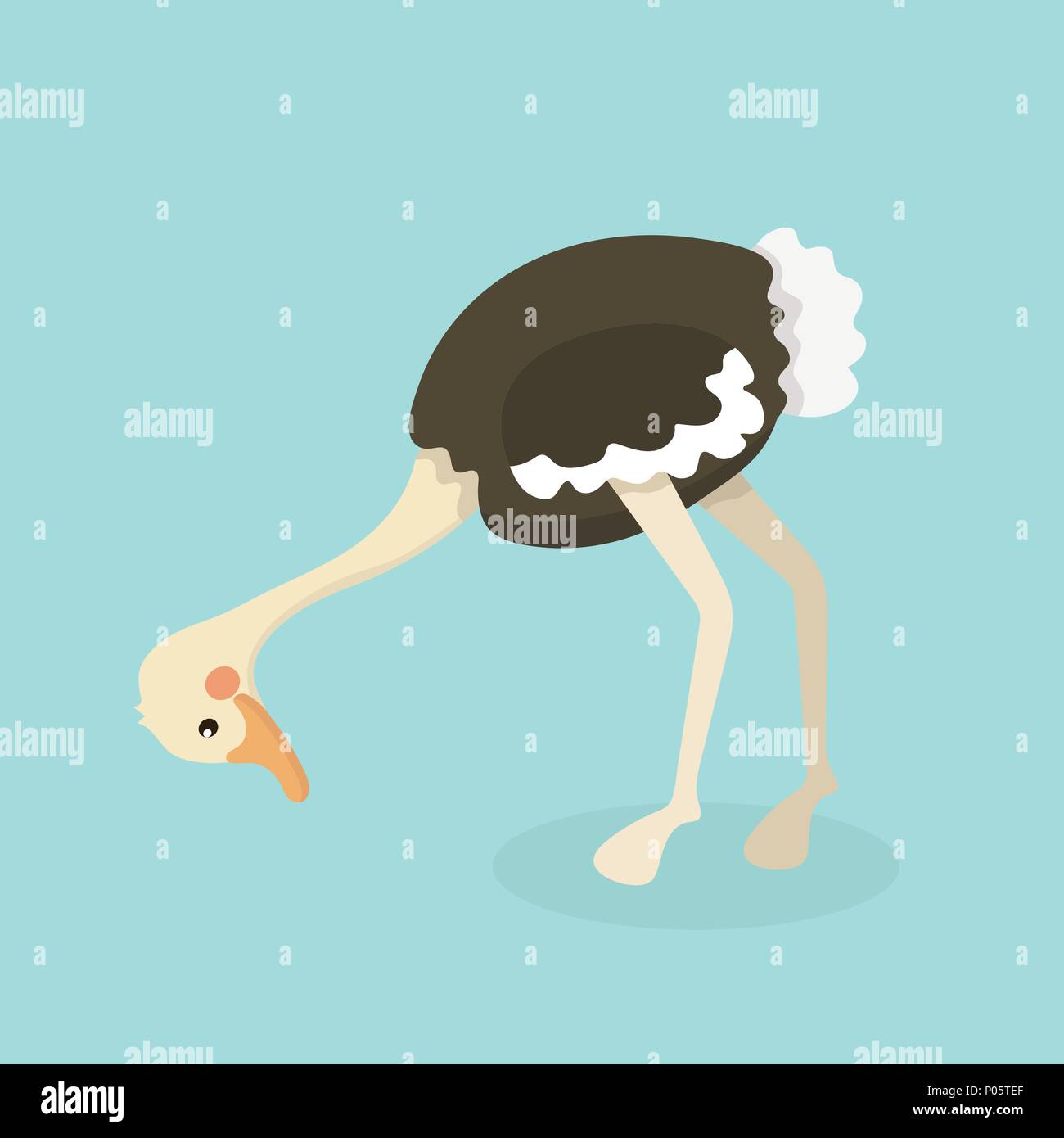 Struzzo carino in stile piatto isolato su sfondo color pastello. Illustrazione Vettoriale