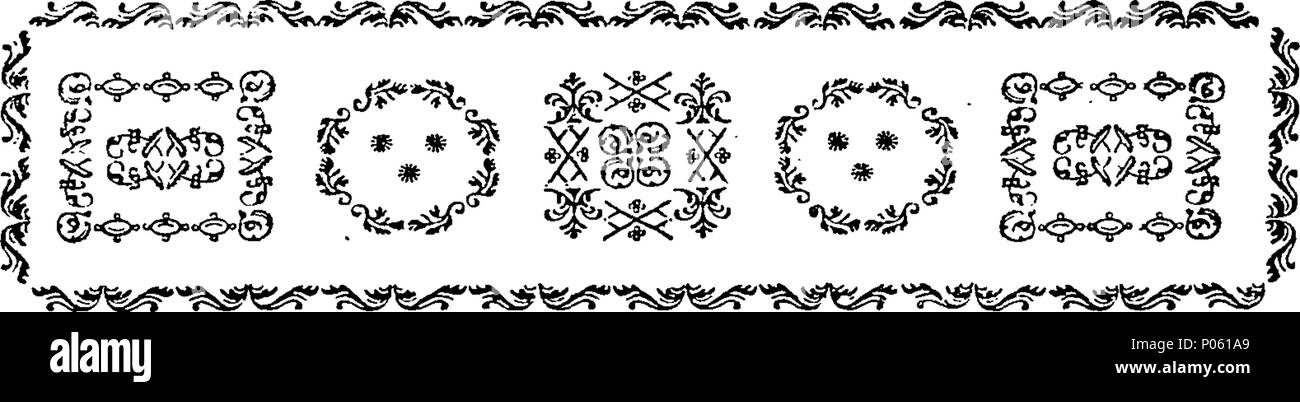 . Inglese: Fleuron dal libro: una descrizione della Patagonia e le parti adiacenti del Sud America: contenenti un account del suolo, produrre animali, Vales, montagne, fiumi, laghi, &c. di quei paesi; la religione, governo, una politica doganale, abito, armi, e la lingua degli indiani abitanti; e alcune indicazioni relative alle Falkland Isole del. Da Thomas Falkner, che risiedevano nei pressi di quaranta anni in quelle parti. Illustrato con una nuova mappa della parte sud dell America, inciso dal sig. Kitchin, idrografo di Sua Maestà. 84 Una descrizione della Patagonia Fleuron T145289-17 Foto Stock