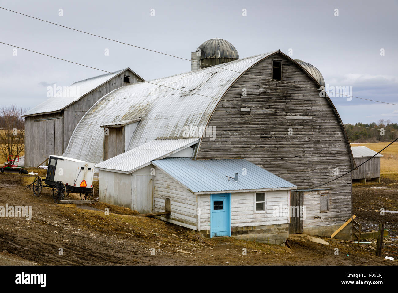 Mohawk Valley, nello Stato di New York: un ben mantenuto Amish dairy barn nella città del Palatino. Foto Stock