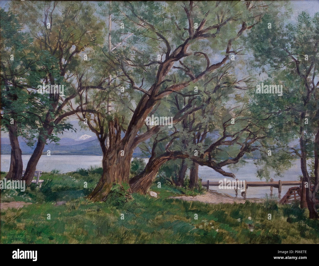 . Alte Weiden auf der Herreninsel im Chiemsee. 1932. Öl auf Leinwand. Links Unten signiert und datiert. Verso bez. 60 x 70 cm . 1932 64 Lothar Rudolf Meilinger Alte Weiden auf der Herreninsel 1932 Foto Stock