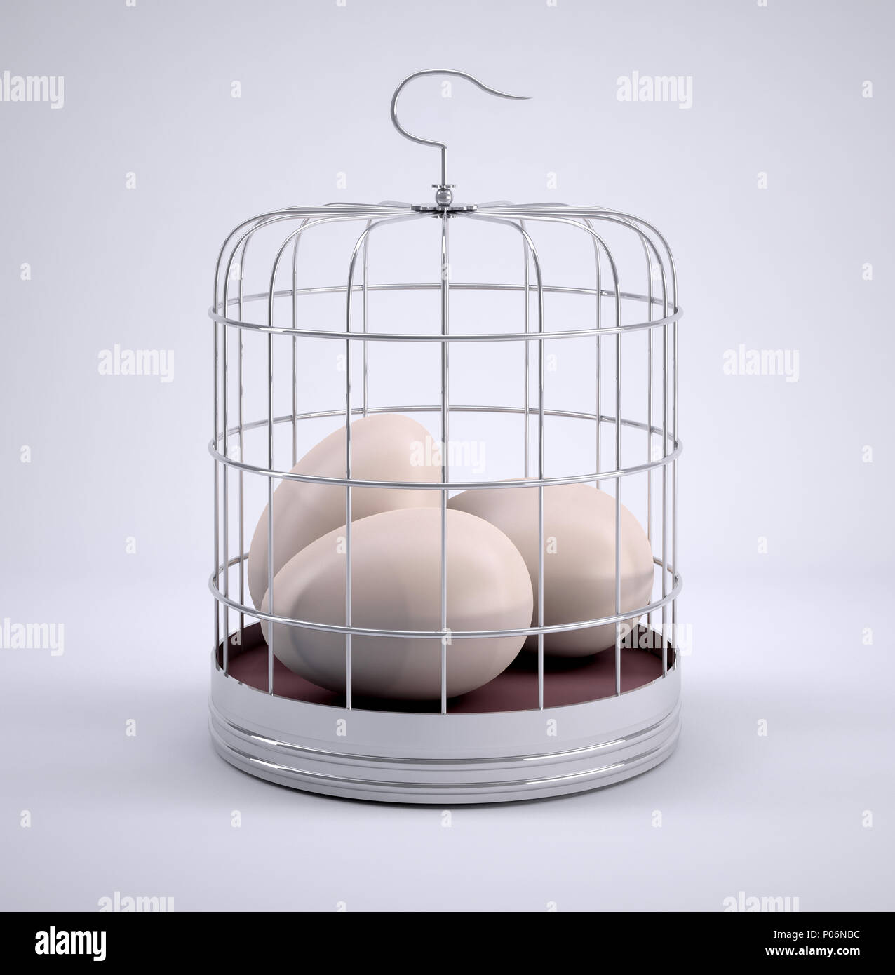 Birdcage con uova all'interno, 3d illustrazione Foto Stock