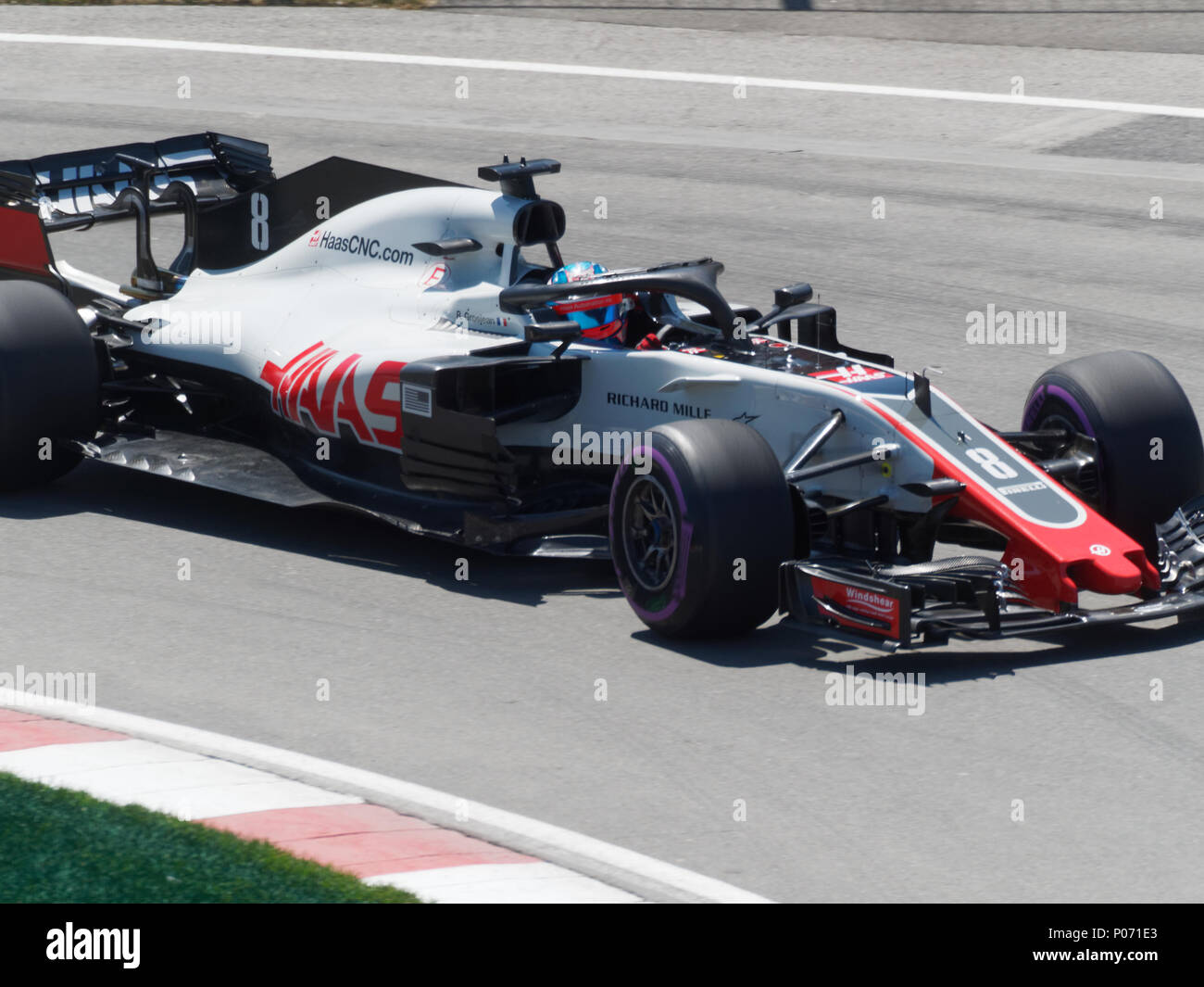 Montreal, Canada 6/8/2018. Romain Grosjean di Francia per Hass F1 team durante la sessione di prove libere al Gran Premio di Formula 1 del Canada , il circuito Gilles-Villeneuve. Credito: Richard prudhomme/Alamy Live News Foto Stock