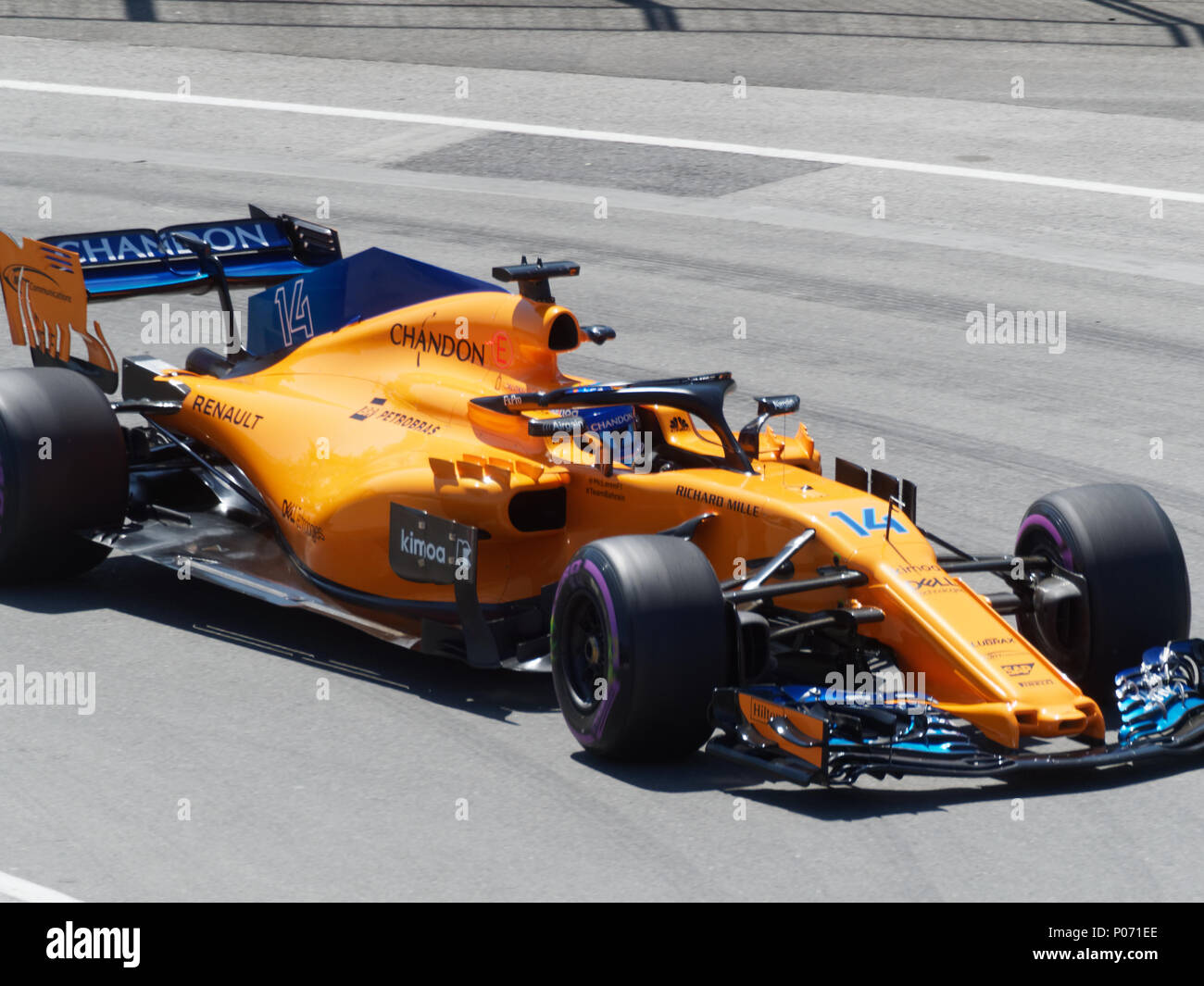 Montreal, Canada 6/8/2018.Fernando Alonso di Spagna per la McLaren F1 Team durante la sessione di prove libere al Gran Premio di Formula 1 del Canada , il circuito Gilles-Villeneuve. Credito: Richard prudhomme/Alamy Live News Foto Stock