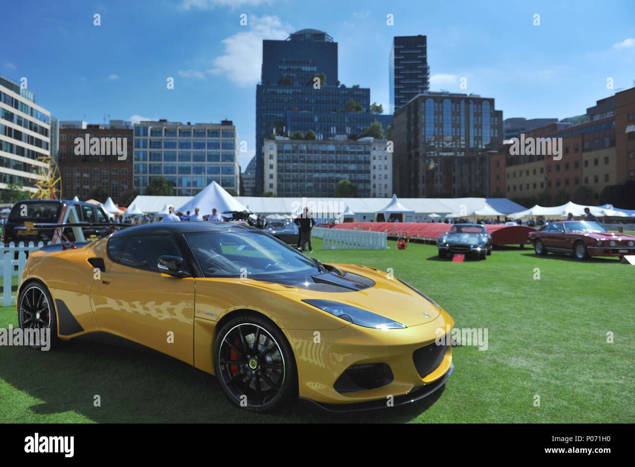 Londra, UK, 8 giugno 2018. Una Lotus Evora GT430 sul display in città  annuale Concours Motoring Garden Party nei giardini della Onorevole  Compagnia di Artiglieria presso la sede centrale, la città di