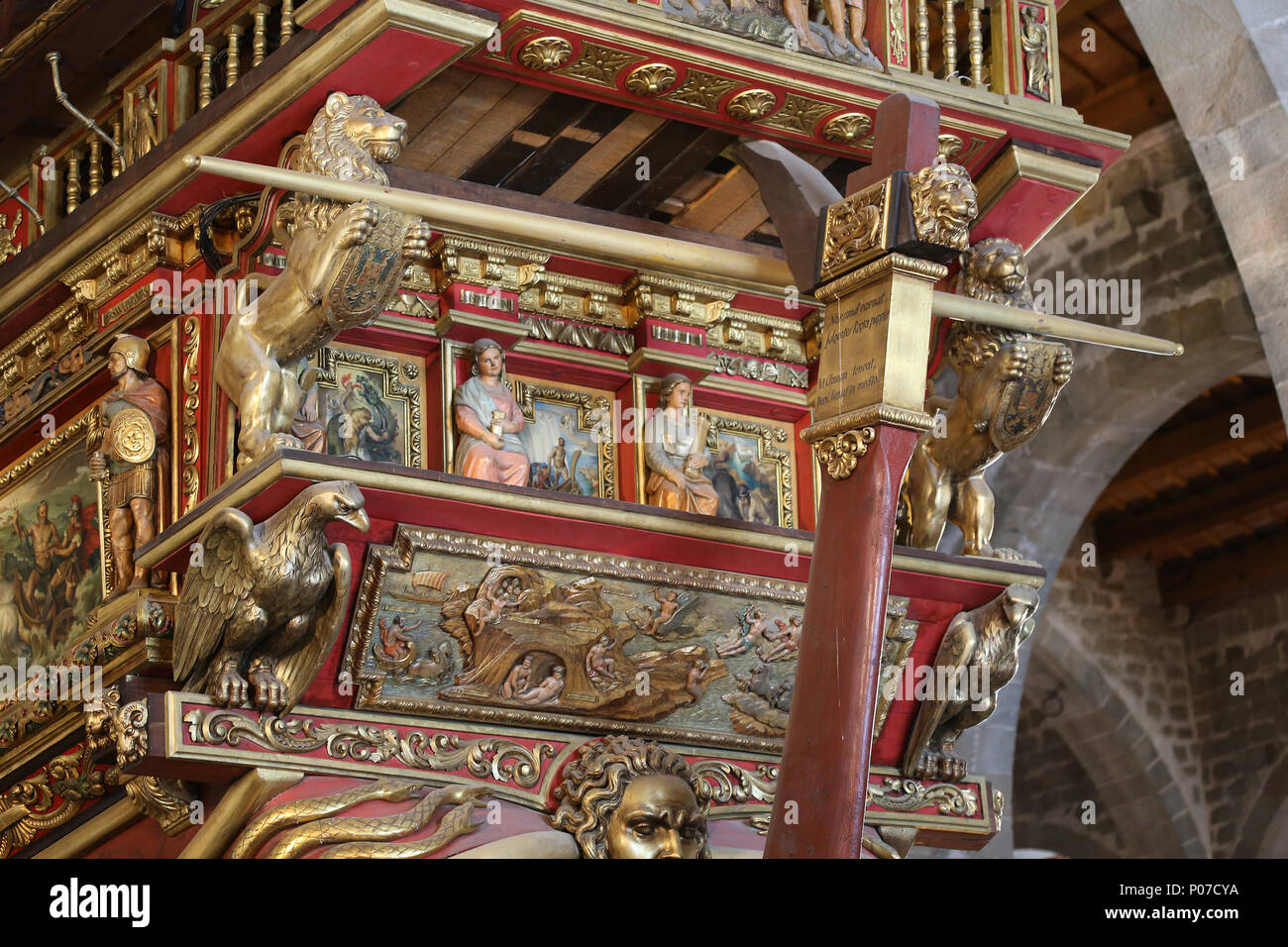 Galley Real, Don Juan nave ammiraglia alla battaglia di Lepanto (1571). La poppa. Barcellona Museo Marittimo. Spagna. Foto Stock