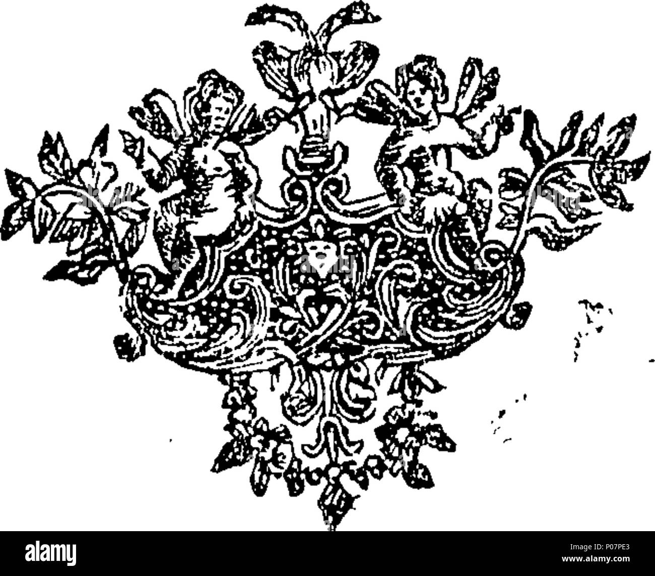 . Inglese: Fleuron dal libro: uno storico e saggio genealogiche sulla famiglia e il cognome di Buchanan. A cui si aggiunge una breve indagine sulla genealogia e lo stato attuale di antiche Scotish cognomi, e più in particolare del clan delle Highland. Da William Buchanan di Auchmar. 113 una storica e genealogica di saggio su la famiglia e il cognome di Buchanan Fleuron T154470-22 Foto Stock