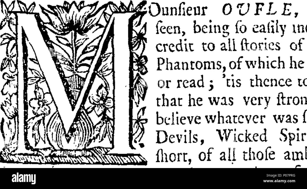 . Inglese: Fleuron dal libro: una storia del ridicolo extravagancies di Monsieur Oufle; occasione'd con la sua lettura di libri il trattamento di Magick, il Black-Art, Daemoniacks, Conjurers, streghe, Hobgoblins, Incubus, Succubus e il Diabolical-Sabbath; di elfi, folletti, immotivata spiriti, Genius, fantasmi e fantasmi; dei sogni, il Filosofo's-pietra, astrologia giudiziaria, oroscopi, talismani, giorni fortunati e sfortunati eclissi, comete, e tutti i tipi di apparizioni, Divinations, fascino, incantesimi e altre pratiche superstiziose. Con le note contenenti una moltitudine di citazioni fuori thos Foto Stock