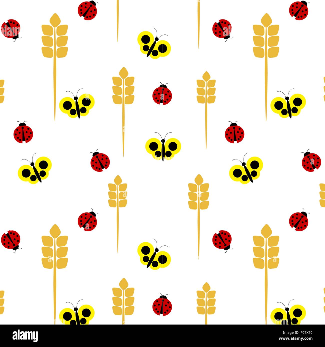 Modello senza giunture di ladybugs e farfalle Illustrazione Vettoriale