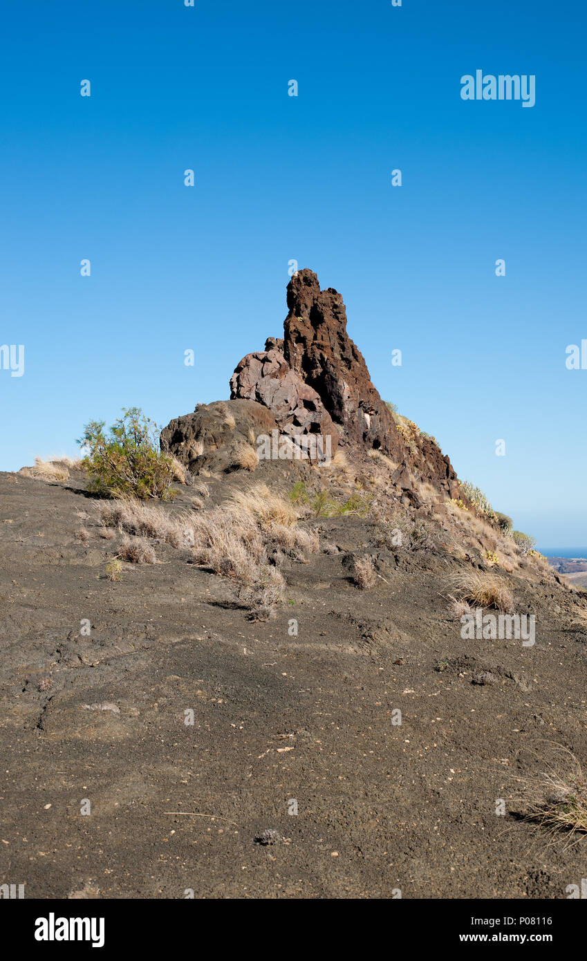 Vista su Roque Guayedra , big rock a Agaete, Gran Canaria, Spagna Foto Stock