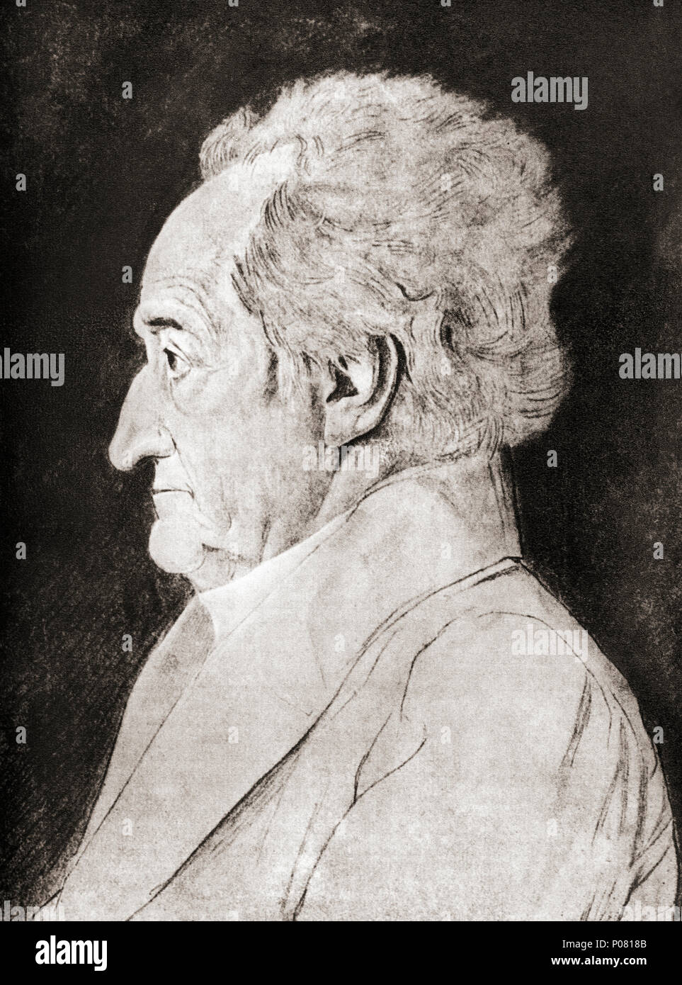 Johann Wolfgang von Goethe, 1749 - 1832, il poeta tedesco, romanziere, drammaturgo filosofo naturale, diplomatico e funzionario civile. Dopo una stampa contemporanea. Foto Stock