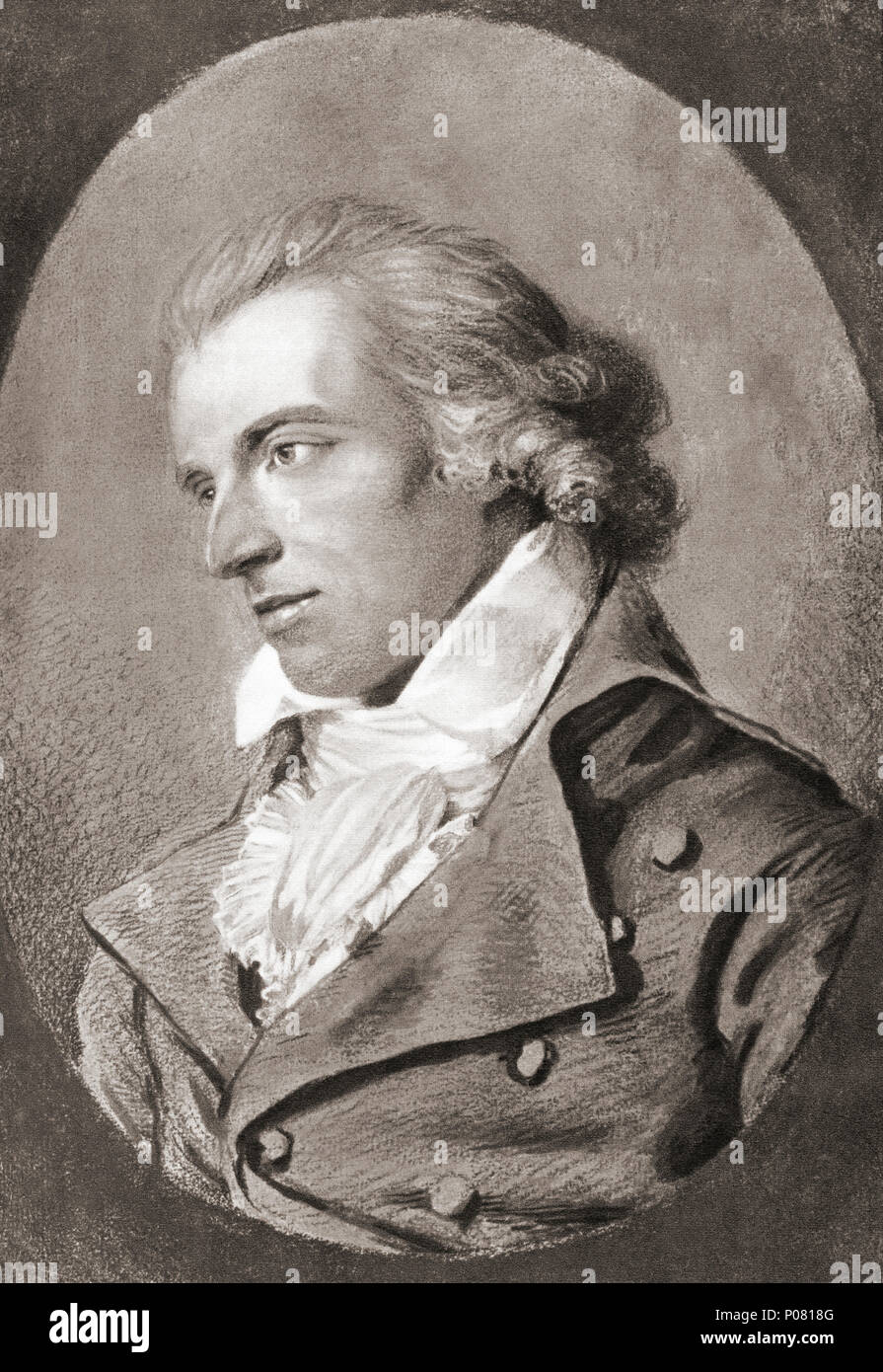 Johann Christoph Friedrich von Schiller, 1759 - 1805. Poeta tedesco, filosofo, medico, storico e drammaturgo. Dopo una stampa contemporanea. Foto Stock