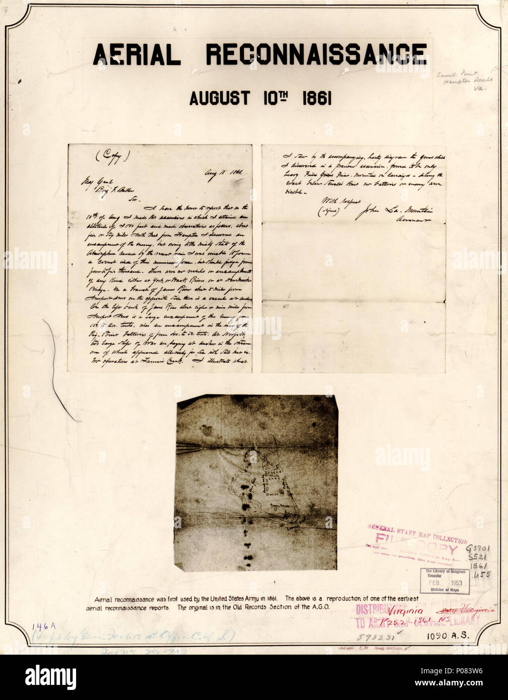 . Inglese: rilievo mostrato da hachures. LC Guerra civile mappe (2a ed.), 654 disponibile anche attraverso la Libreria del Congresso sito Web come immagine raster. . La ricognizione aerea, Agosto 10th, 1861 : [Sewells Point, Virginia]. 1861. La montagna, Giovanni 270 ricognizione aerea, Agosto 10th, 1861 - (Sewells Point, Virginia) 2006626031 LOC Foto Stock