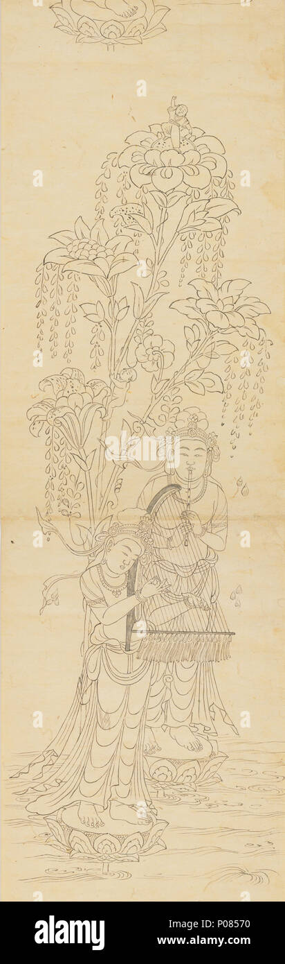 . Inglese: dipinti della porta (?per un zushi o santuario portatile?), Kaidan, Todaiji a Nara Museo Nazionale, Giappone 日本語: 紙本白描東大寺戒壇院扉絵図 . C12. C12 artista 24 Todaiji Kaidan in tobira-e (Nara Museo Nazionale) Foto Stock