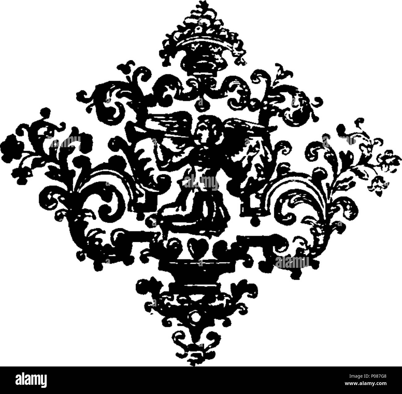 . Inglese: Fleuron dal libro: una storia generale dell'impero ottomano. Illustrato con utili note e osservazioni, dopo il modo del sig. Sandys, il sig. Addison, &c. adornano'd con lastre di rame. ... 107 una storia generale dell'impero ottomano Fleuron T126274-6 Foto Stock