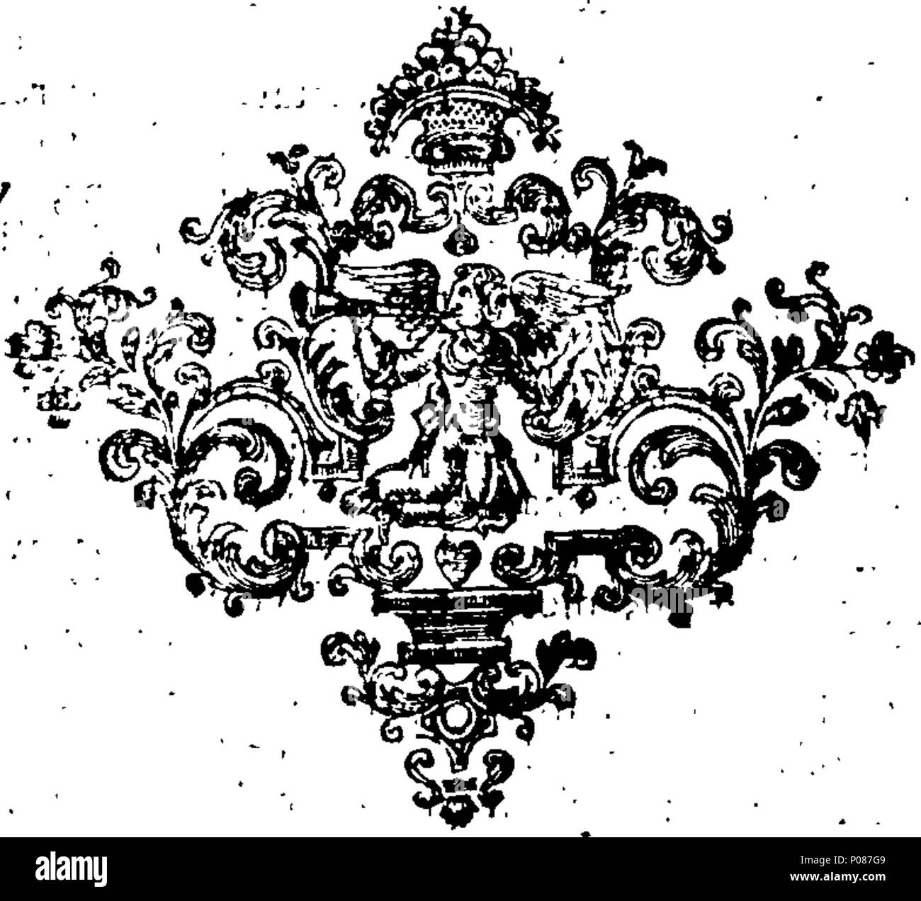 . Inglese: Fleuron dal libro: una storia generale dell'impero ottomano. Illustrato con utili note e osservazioni, dopo il modo del sig. Sandys, il sig. Addison, &c. adornano'd con lastre di rame. ... 107 una storia generale dell'impero ottomano Fleuron T126274-11 Foto Stock
