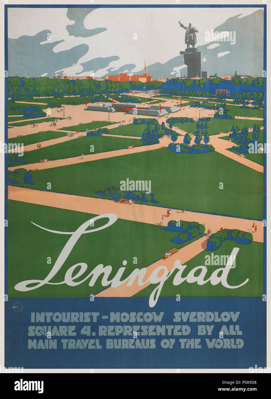 . Русский: Туристический плакат о Москве. Внешторгиздат по заказу Интуриста, 1930-е. Хромолитография, 104×74 см. . 1930s. Неизвестный художник (не указан в выходных данных плаката; отсутствует авторская монограмма или подпись) 63 Leningrado (viaggi poster) Foto Stock