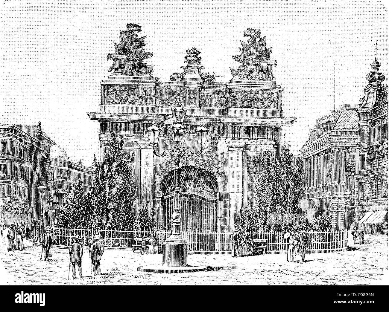 Porta del Re, Koenigstor zu Stettino, Szczecin, Polonia, West Pomerania, um 1730, digitale migliorata la riproduzione di un originale stampa da l'anno 1881 Foto Stock