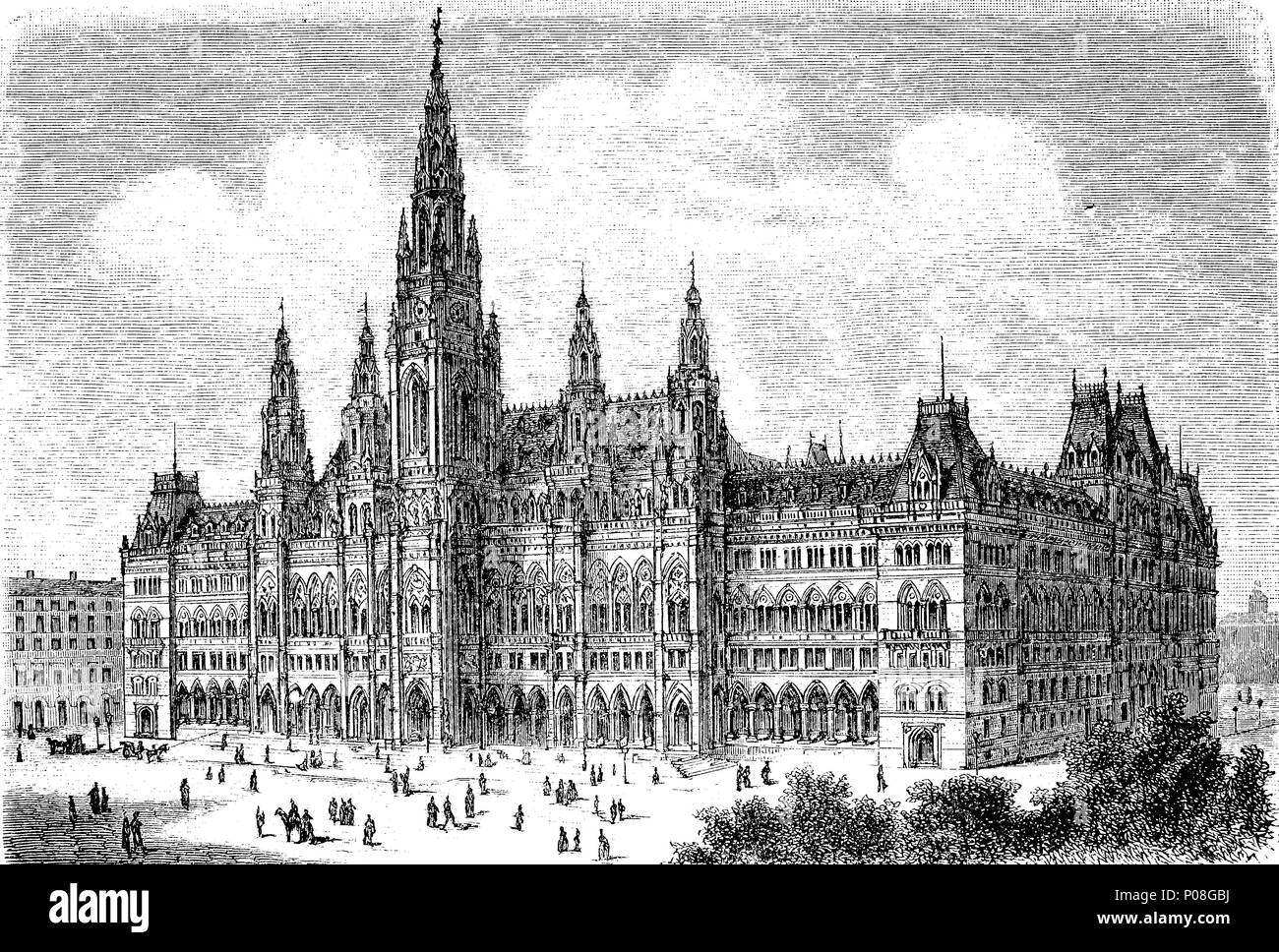 Municipio di Vienna, Austria. Il Rathaus zu Wien, Ã-sterreich, 1883, digitale migliorata la riproduzione di un originale stampa da l'anno 1881 Foto Stock