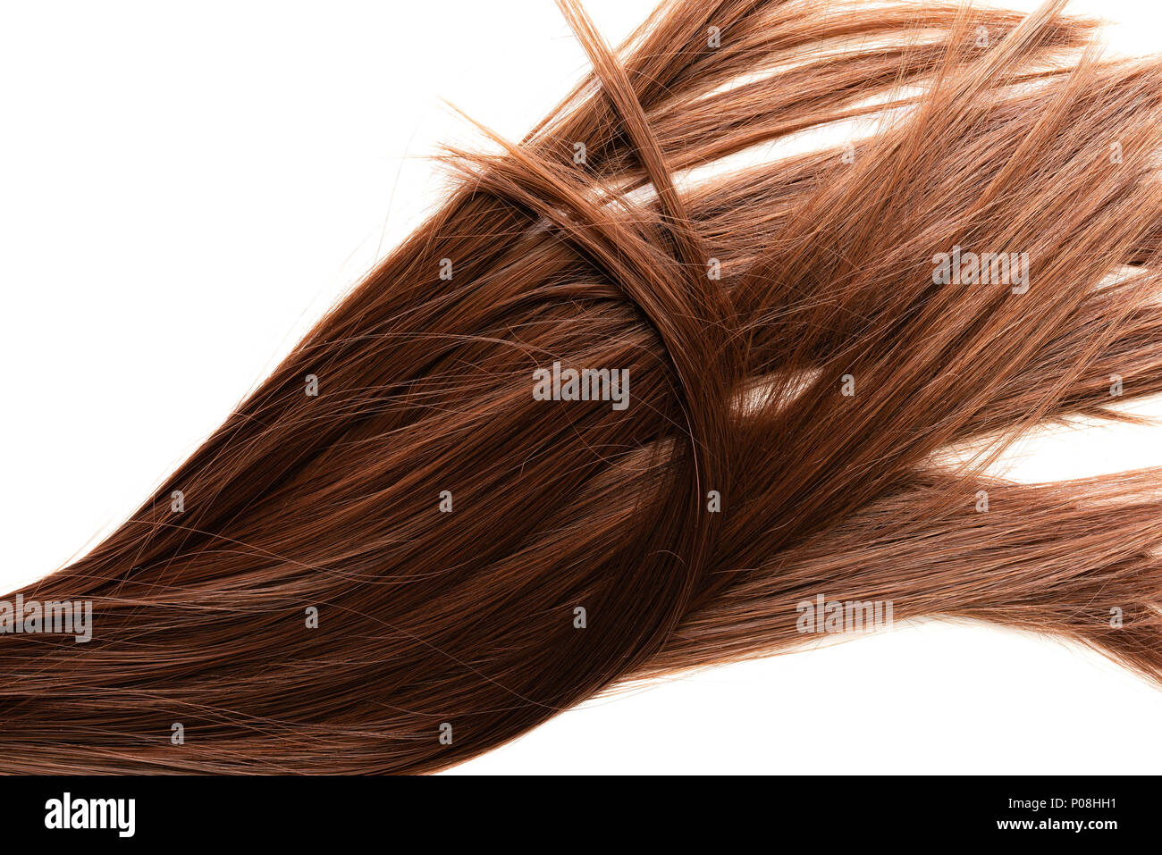 Capelli lunghi marrone su sfondo bianco Foto Stock