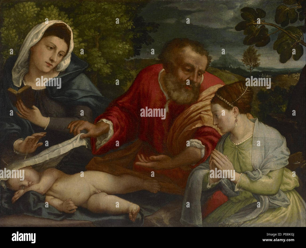 . Inglese: la santa famiglia con un Donatrix come Santa Caterina di Alessandria . 1540/1545 271 Dopo Lorenzo Lotto - La Santa famiglia con un Donatrix come Santa Caterina di Alessandria - Google Art Project Foto Stock