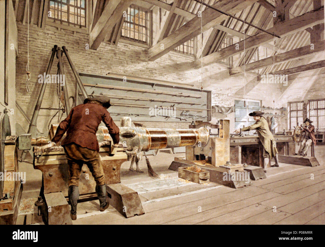 . Inglese: esatto disegno realizzato con la Camera Obscura di Trivellazione Orizzontale macchina da Jan Verbruggen a Woolwich Royal Ottone Foundary circa 1778 (disegno 47 al di fuori del set di 50 disegni). . 29 Gennaio 2013 22:17:16. Pieter Verbruggen, ca 1778 12 Gen Verbruggen Foudary disegno 47 in una posizione orizzontale alesatrice (ritagliate) Foto Stock