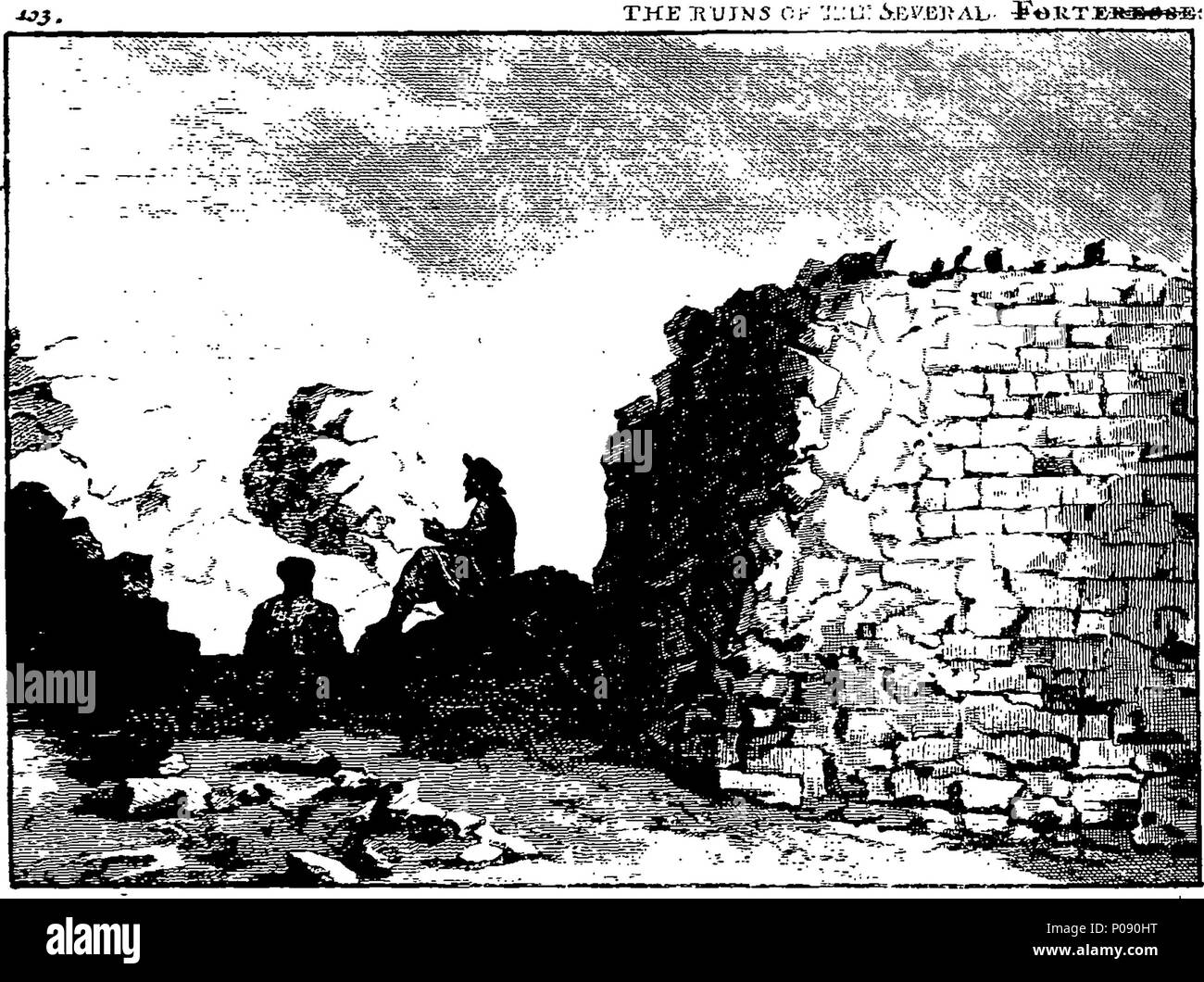 . Inglese: Fleuron dal libro: una nuova e più corretta traduzione di finora è apparsa in pubblico del sig. Cornelio Le Brun viaggi in Moscovy, Persia, subacquei e parti del East-Indies; contenente una descrizione accurata di tutti tali articoli come sono la maggior parte notevole in ciascuno di quei Paesi diversi e più meritevoli di attenzione del lettore curioso. Come anche della loro antichità; ma più in particolare quelle relative al famoso Palazzo di Persepolis, comunemente chiamato Chelminar dai Persiani: da un gentiluomo di Oxford. Adornare'd con un gran numero di rame-piastre. 144 Un nuovo e mo Foto Stock