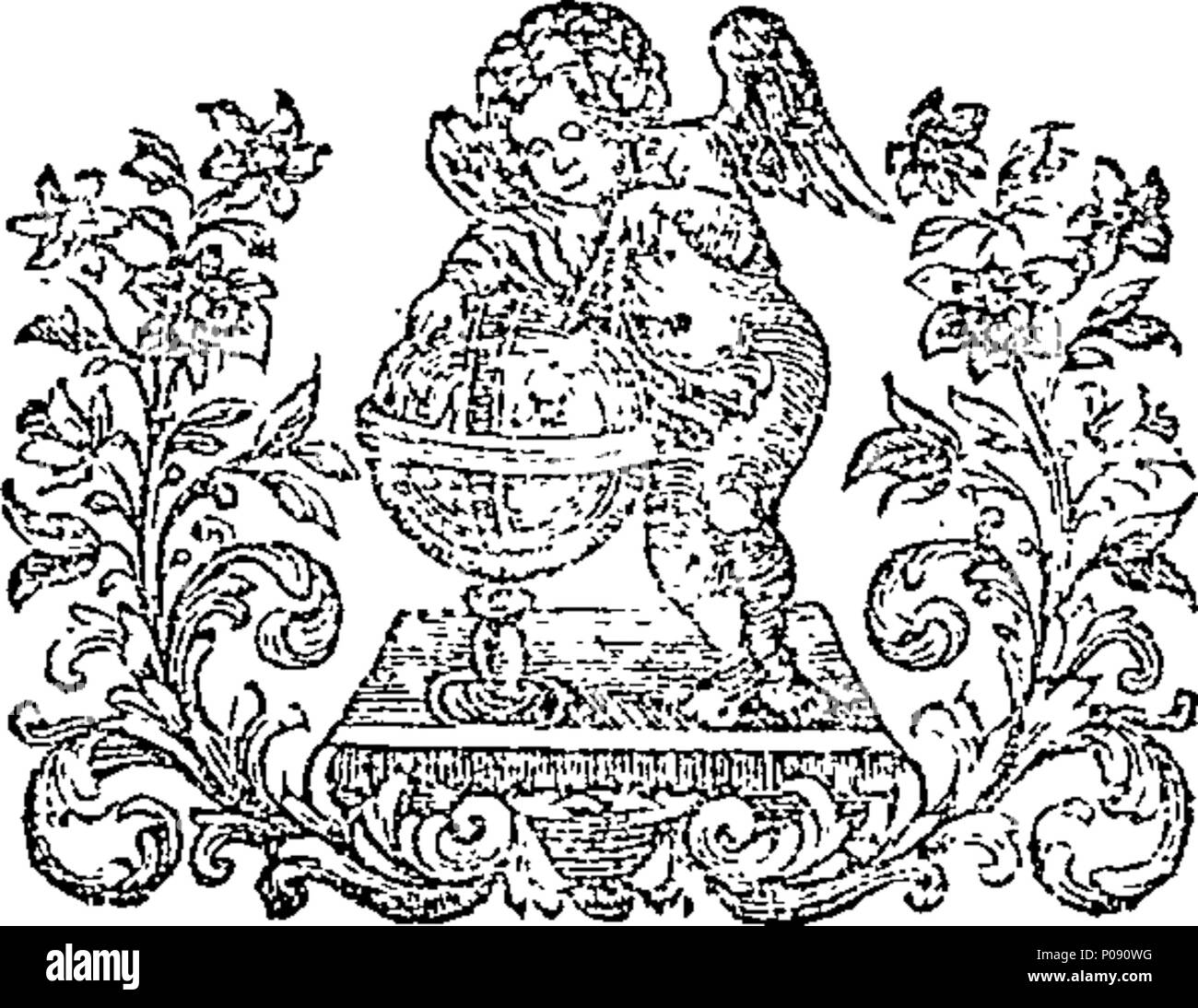 . Inglese: Fleuron dal libro: un nuovo dizionario astronomico o, a compleat vista del cielo; contenente l'antient e moderna astronomia, illustrato con un grande numero di figure, comprendente tutte le costellazioni, ... Da John Hill, ... 144 un nuovo dizionario astronomico o Fleuron T133480-14 Foto Stock