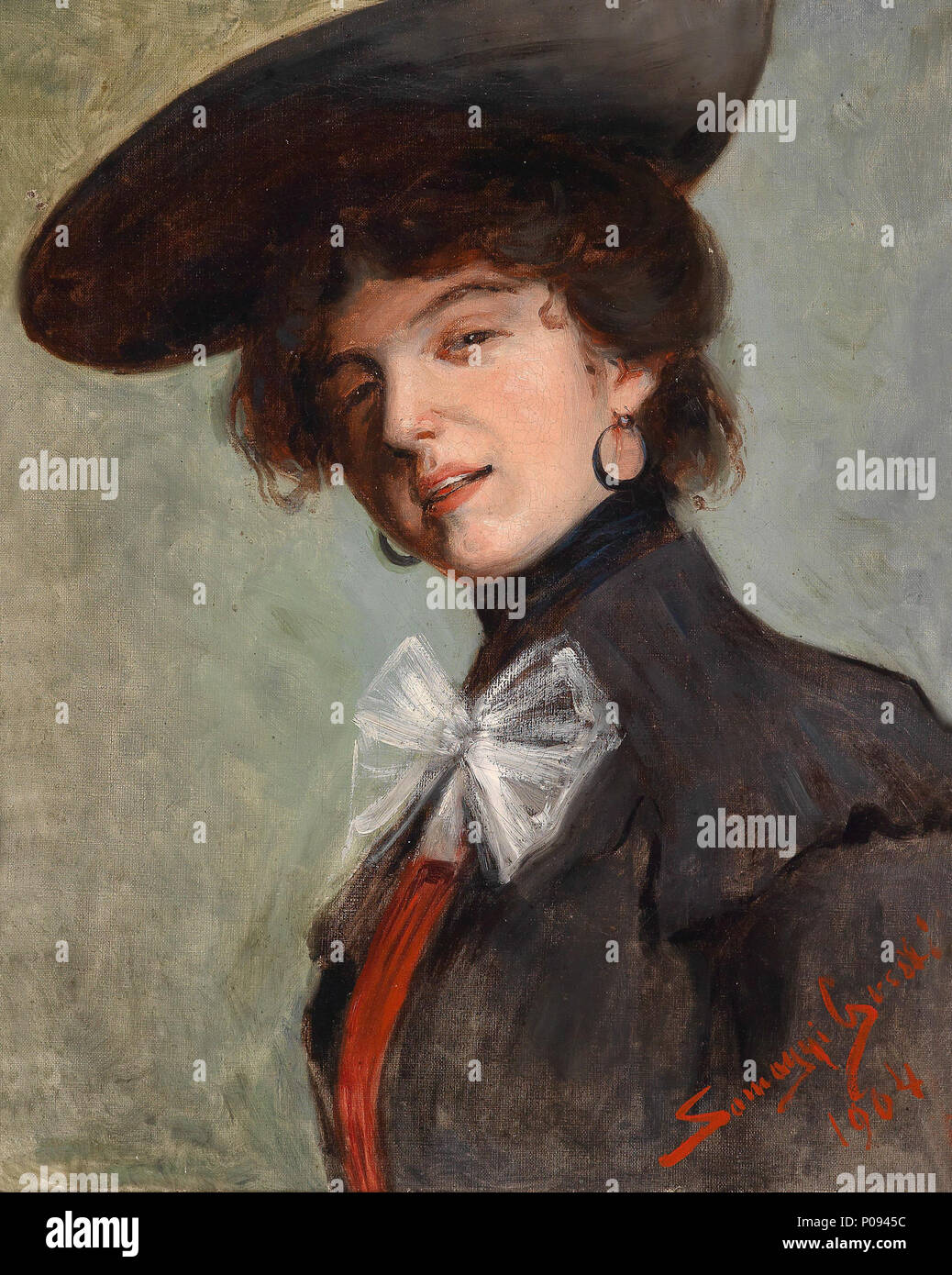 . Dame mit Hut, undeutlich signiert "Somogyi G 1904", Öl auf Leinwand, 52,5 x 42 cm . 1904 38 G Somogyi Dame mit Hut c1900 Foto Stock