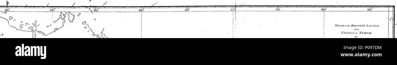 . Inglese: Fleuron dal libro: un racconto del mutiny, a bordo della sua maestà della nave Bounty; e il successivo viaggio di parte dell'equipaggio, la nave della barca, da Tofoa, uno dei Friendly Islands, a Timor olandese un insediamento nelle Indie Orientali. Scritto da Tenente di Vascello William Bligh. Illustrato con grafici. 135 Un racconto del mutiny Fleuron T007185-4 Foto Stock